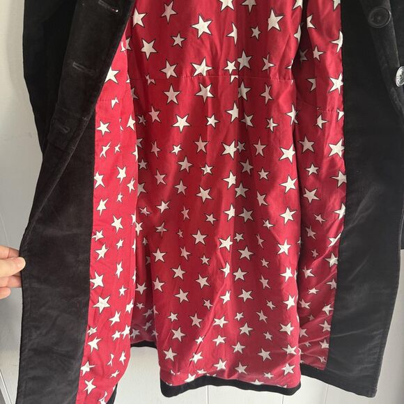 Tommy Jeans Coat Womens Medium Black Corduroy Long Jacket Red Star Lining - Picture 12 of 13